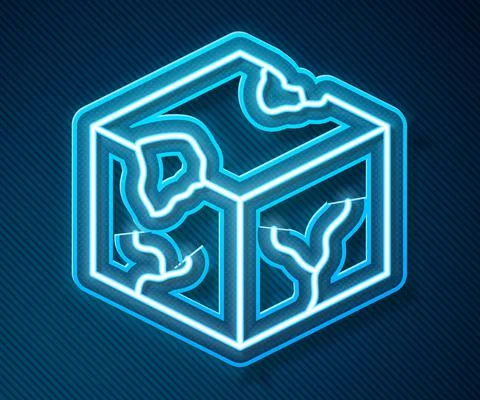 Glowing neon line Isometric cube icon isolated on blue background. Geometric Stockillustratie