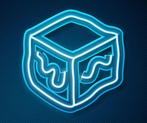 Glowing neon line Isometric cube icon isolated on blue background. Geometric Stockillustratie