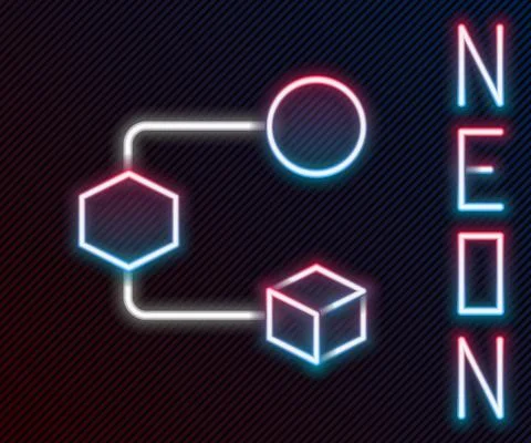 Glowing neon line Isometric cube icon isolated on black background. Geometric Stockillustratie