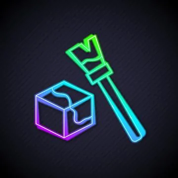 Glowing neon line Isometric cube icon isolated on black background. Geometric イラスト素材