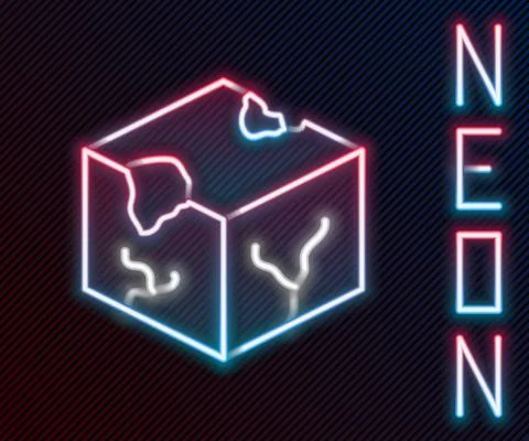 Glowing neon line Isometric cube icon isolated on black background. Geometric Stock Illustration