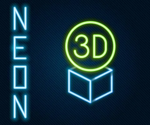 Glowing neon line Isometric cube icon isolated on black background. Geometric イラスト素材