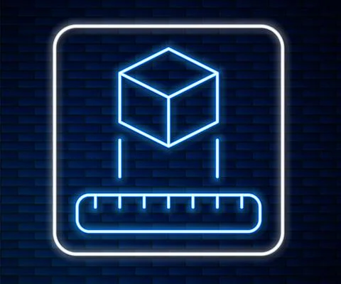 Glowing neon line Isometric cube icon isolated on brick wall background イラスト素材