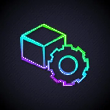 Glowing neon line Isometric cube icon isolated on black background. Geometric Stock Illustration