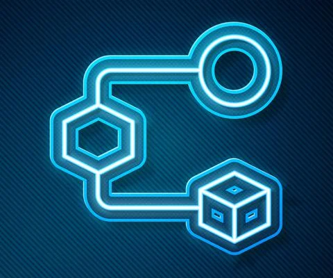 Glowing neon line Isometric cube icon isolated on blue background. Geometric イラスト素材