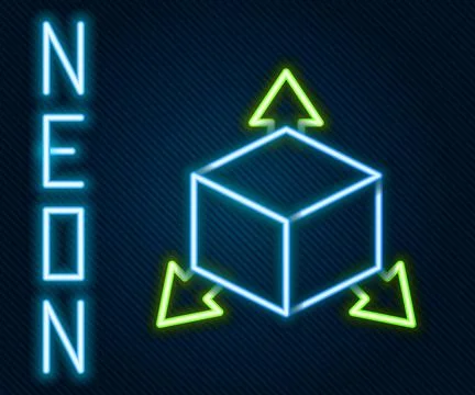 Glowing neon line Isometric cube icon isolated on black background. Geometric Stock Illustration