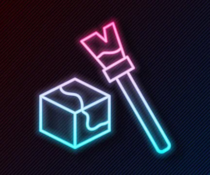 Glowing neon line Isometric cube icon isolated on black background. Geometric 스톡 일러스트