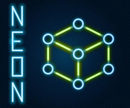 Glowing neon line Isometric cube icon isolated on black background. Geometric 스톡 일러스트