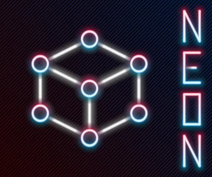 Glowing neon line Isometric cube icon isolated on black background. Geometric イラスト素材