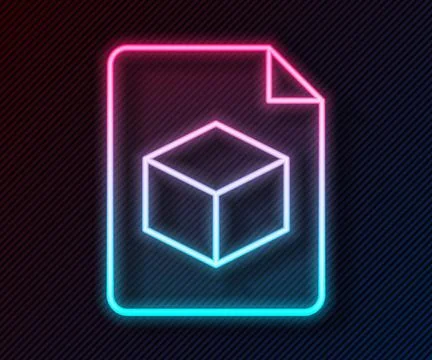 Glowing neon line Isometric cube file icon isolated on black background 스톡 일러스트
