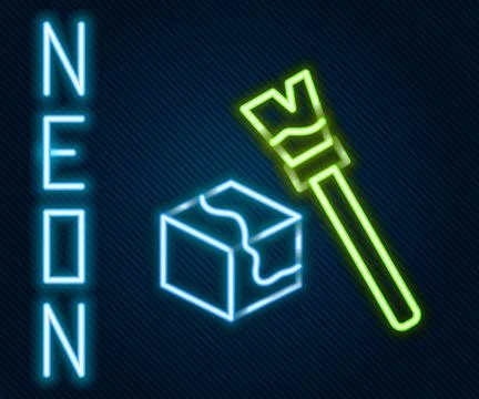 Glowing neon line Isometric cube icon isolated on black background. Geometric イラスト素材