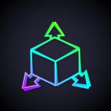 Glowing neon line Isometric cube icon isolated on black background. Geometric Stock Illustration