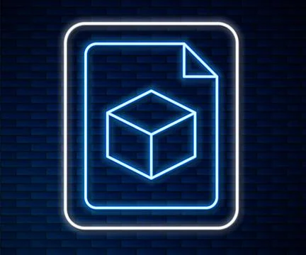 Glowing neon line Isometric cube file icon isolated on brick wall background. 스톡 일러스트
