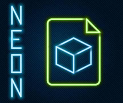 Glowing neon line Isometric cube file icon isolated on black background. Ge.. イラスト素材