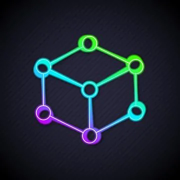 Glowing neon line Isometric cube icon isolated on black background. Geometric イラスト素材