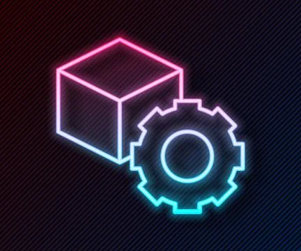 Glowing neon line Isometric cube icon isolated on black background. Geometric イラスト素材