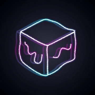 Glowing neon line Isometric cube icon isolated on black background. Geometric イラスト素材
