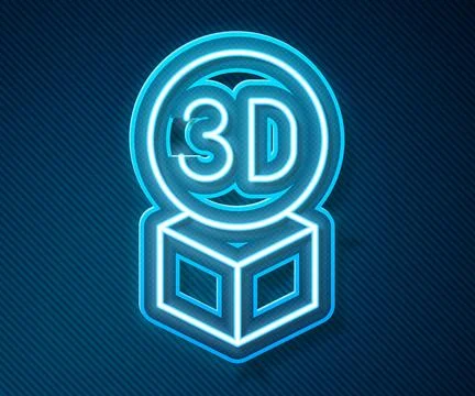 Glowing neon line Isometric cube icon isolated on blue background. Geometric  Illustrazione stock