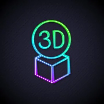 Glowing neon line Isometric cube icon isolated on black background. Geometric イラスト素材
