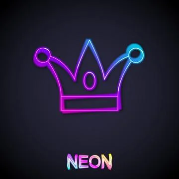 Glowing neon line Jester hat with bells isolated on black background. Clown.. Illustrazione stock