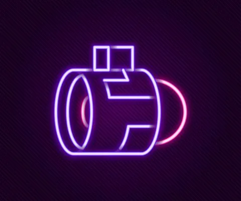 Glowing neon line Jet engine turbine icon isolated on black background. Plane Stock Illustration
