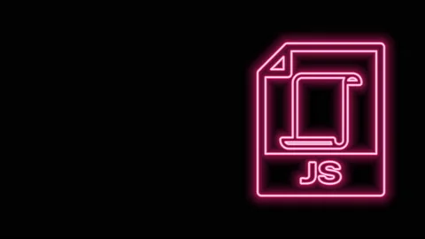 Glowing neon line JS file document. Download js button icon isolated on black Stock Footage 140826499