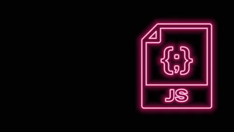 Glowing neon line JS file document. Download js button icon isolated on black Stock Footage 140826520