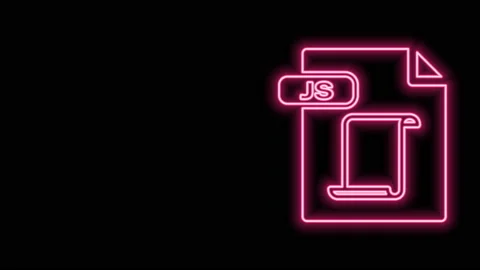 Glowing neon line JS file document. Download js button icon isolated on black Stock Footage 141010858