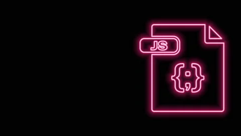 Glowing neon line JS file document. Download js button icon isolated on black Stock Footage 141010917
