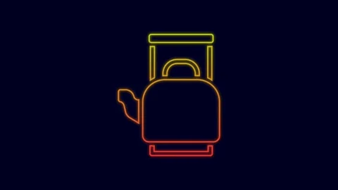 Glowing neon line Kettle with handle icon isolated on blue background. Teapot Vidéo 227192698