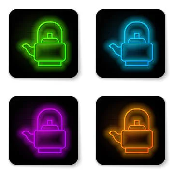Glowing neon line Kettle with handle icon isolated on white background. Teapot Illustration