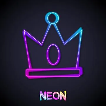 Glowing neon line King crown icon isolated on black background.  Vector Stock Illustration