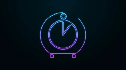Glowing neon line Kitchen timer icon isolated on black background. Cooking Video stock 139996634