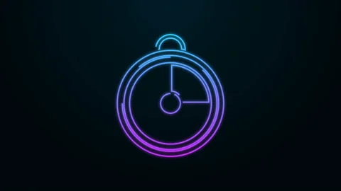 Glowing neon line Kitchen timer icon isolated on black background. Cooking Video stock 139997254