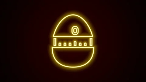 Glowing neon line Kitchen timer icon isolated on black background. Cooking Video stock 168591630