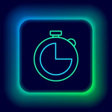 Glowing neon line Kitchen timer icon isolated on black background. Cooking 库存插图