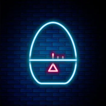 Glowing neon line Kitchen timer icon isolated on brick wall background. Egg Stock Illustration