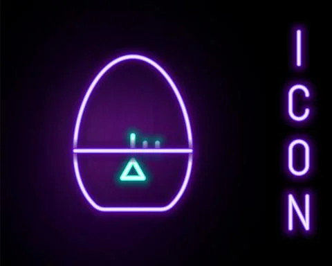 Glowing neon line Kitchen timer icon isolated on black background. Egg timer イラスト素材