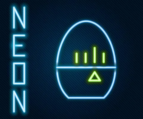 Glowing neon line Kitchen timer icon isolated on black background. Egg timer Illustrazione stock