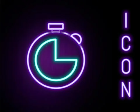 Glowing neon line Kitchen timer icon isolated on black background. Cooking Stock Illustration