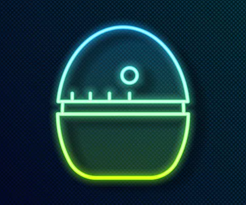 Glowing neon line Kitchen timer icon isolated on black background. Egg timer Stock Illustration
