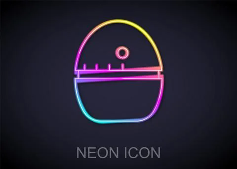 Glowing neon line Kitchen timer icon isolated on black background. Egg timer Stock Illustration