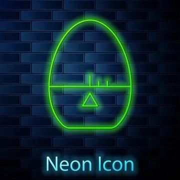 Glowing neon line Kitchen timer icon isolated on brick wall background. Egg.. Illustrazione stock