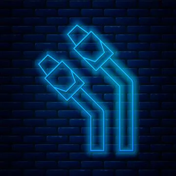 Glowing neon line LAN cable network internet icon isolated on brick wall 库存插图