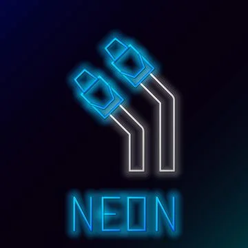 Glowing neon line LAN cable network internet icon isolated on black background Stock Illustration