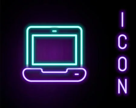 Glowing neon line Laptop icon isolated on black background. Computer notebo.. Stock Illustration