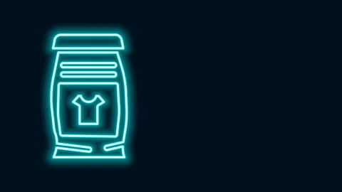 Glowing neon line Laundry detergent for automatic wash machine icon isolated on Stock Footage 143227051