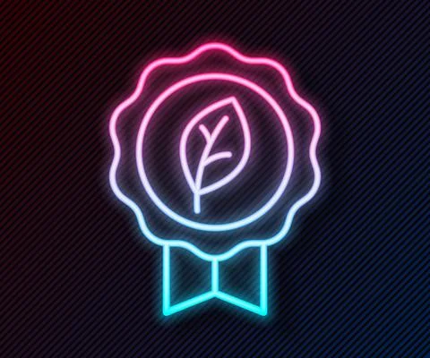 Glowing neon line Leaf Eco symbol icon isolated on black background. Banner Stock Illustration
