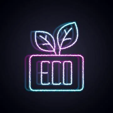 Glowing neon line Leaf Eco symbol icon isolated on black background. Banner.. Stock Illustration