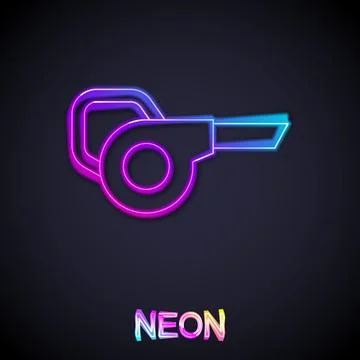 Glowing neon line Leaf garden blower icon isolated on black background.  Vect イラスト素材